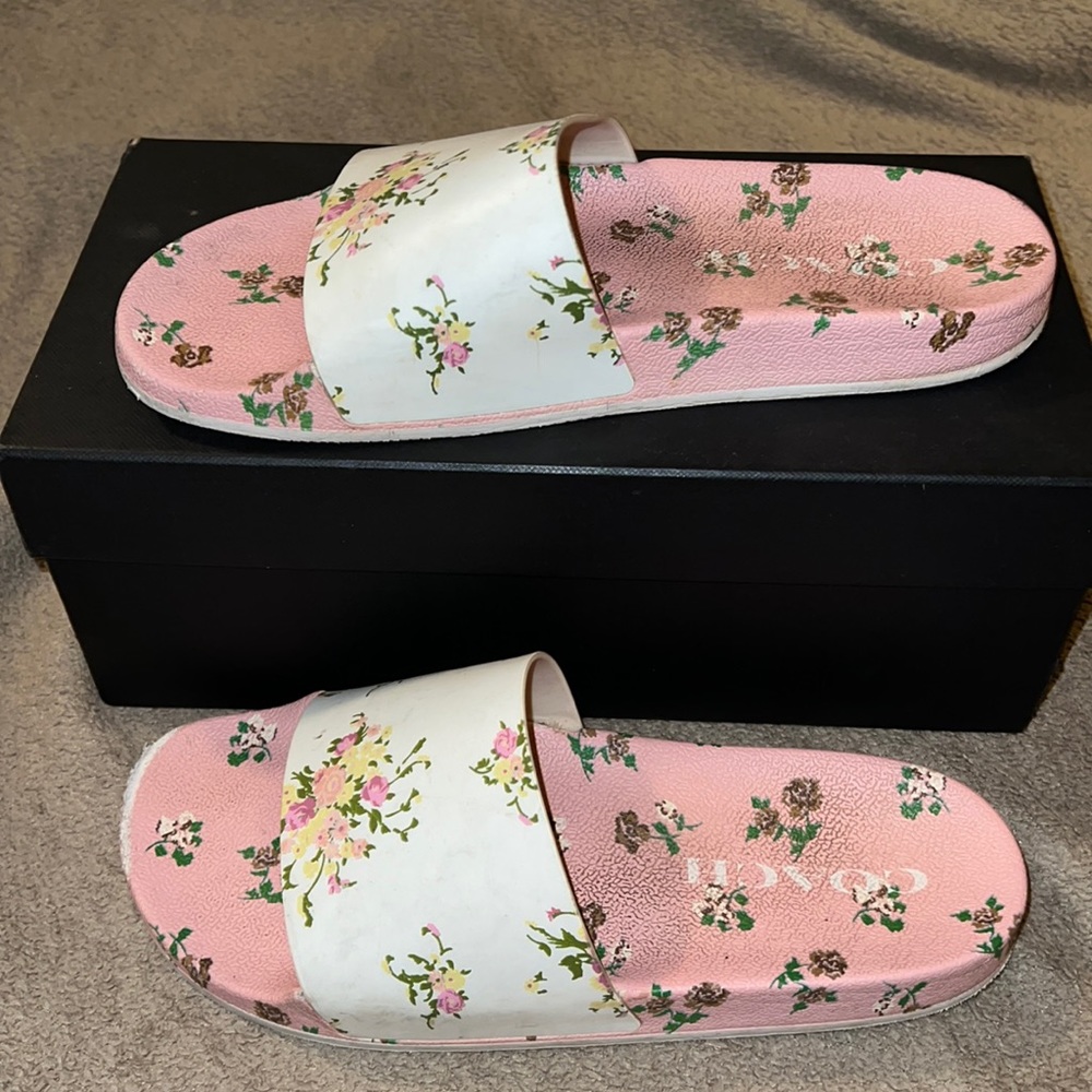 Coach Rubber Sport Slide in Tossed Rose Floral Print